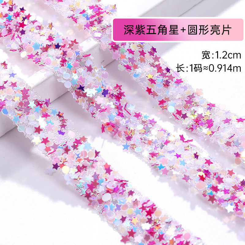1.2Cm wide, resin pentagram sequined diamond belt, glue-free tear-off and stick toy dolls and other decorative diamond clothing accessories