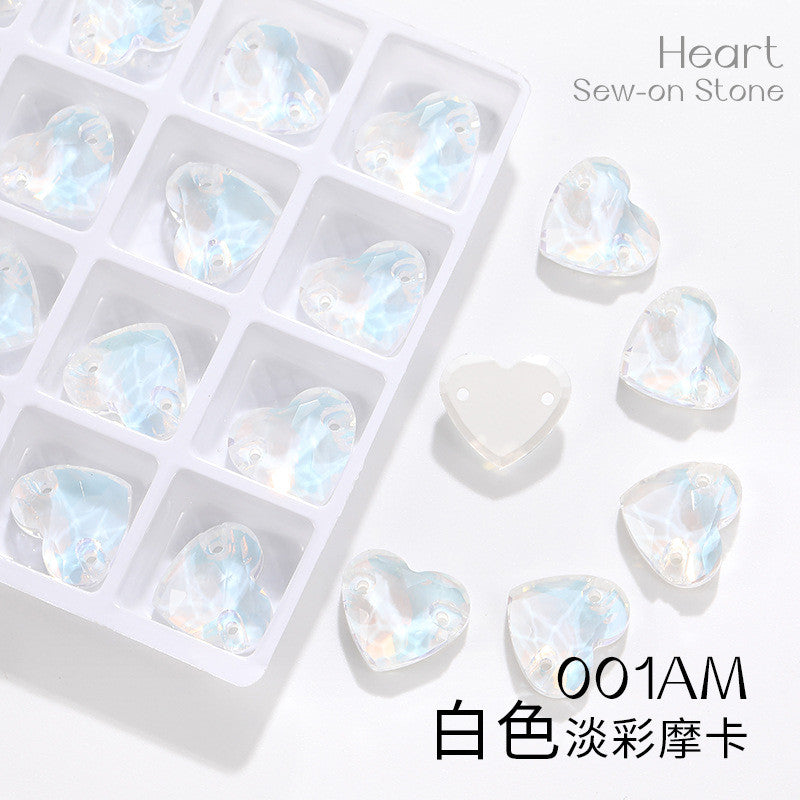 K9 Mocha Flat Buckle Flat Bottom Hand Sewn Drill Fat Peach Heart Crystal Double Hole Love Glass Drill Bridal Clothing Dress Accessories