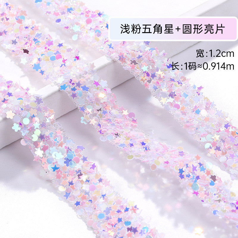 1.2Cm wide, resin pentagram sequined diamond belt, glue-free tear-off and stick toy dolls and other decorative diamond clothing accessories