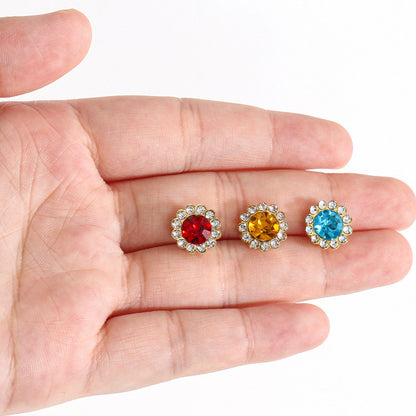 50pcs Fashion Sunflower 12mm Round Crystal Sew on Rhinestone for DIY Clothing Garment Accessories