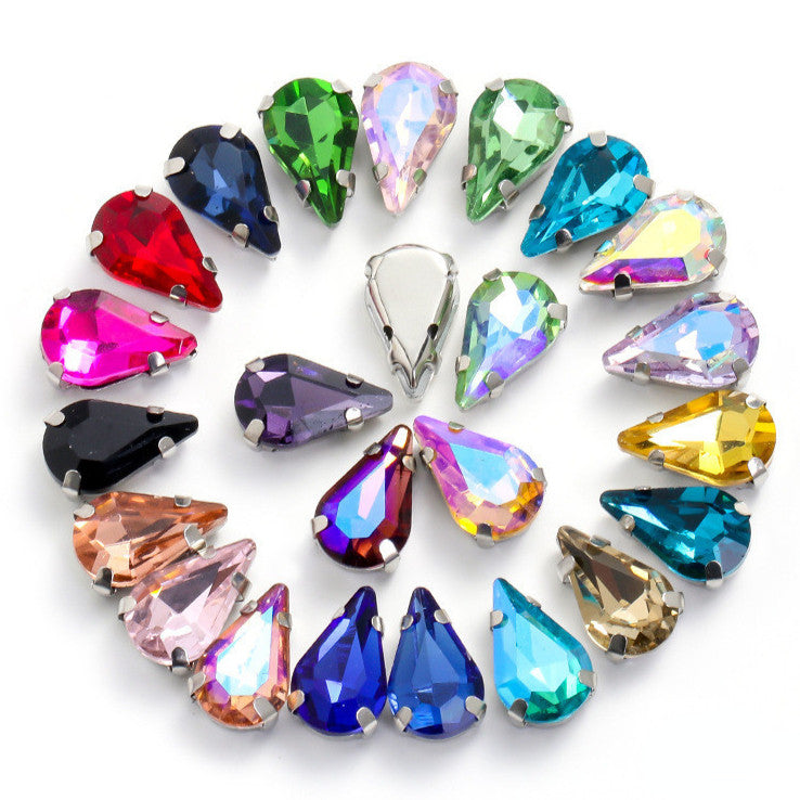 50pcs 5*8/6*10mm Thin Drop Sew On Rhinestone With Silver Claw Crystal for Dress Shoes Crafts