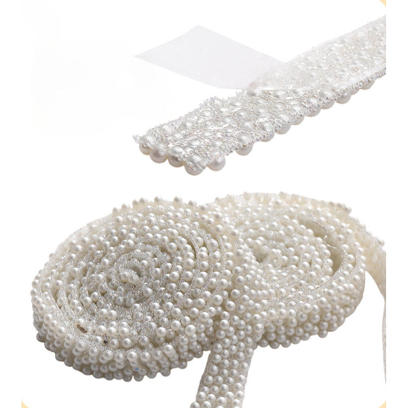 1.2cm Self-adhesive Pearl Strip ABS Imitation Pearl DIY Strips for Garment Shoes Hair Accessory