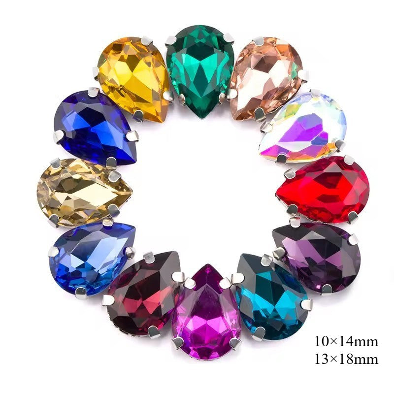 50pcs 10*14/13*18mm Sew on Rhinestone Glass Crystal with Silver Claw Stones for Cloth Making