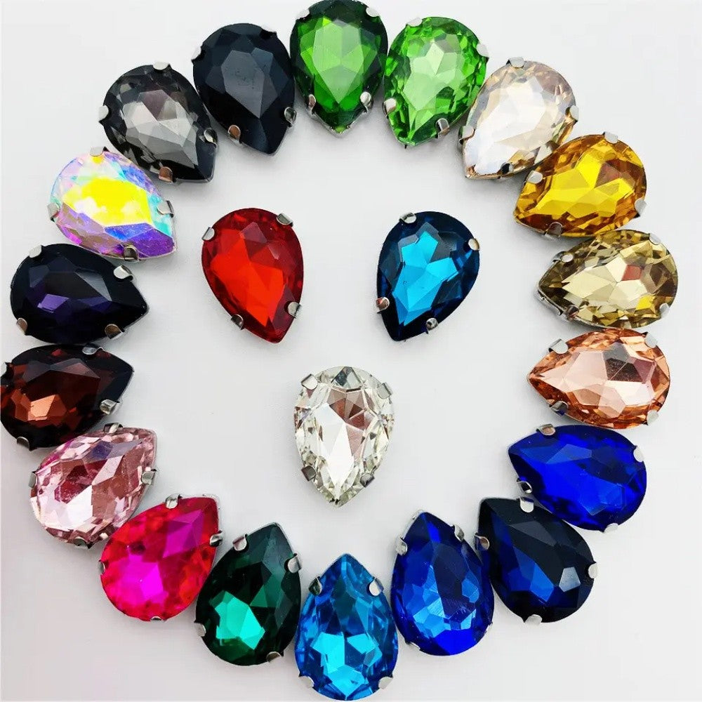 50pcs 10*14/13*18mm Sew on Rhinestone Glass Crystal with Silver Claw Stones for Cloth Making