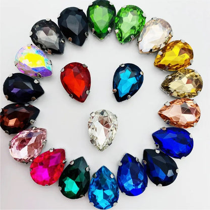 50pcs 10*14/13*18mm Sew on Rhinestone Glass Crystal with Silver Claw Stones for Cloth Making