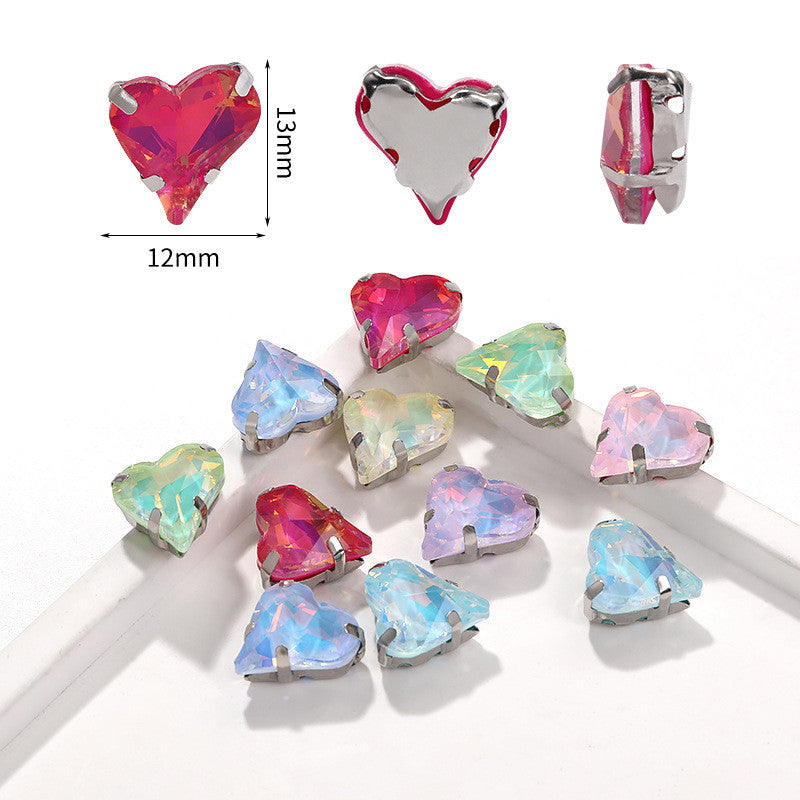 12*13mm Sweet Heart Shape Sew on Crystal Rhinestone for Dress Shoes Crafts Accessory