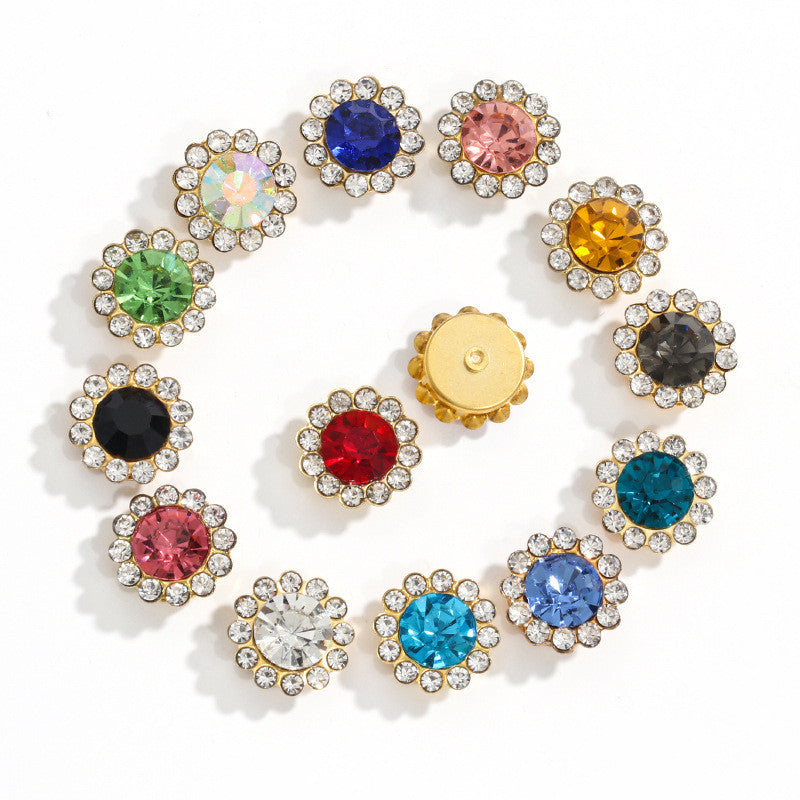 50pcs Fashion Sunflower 12mm Round Crystal Sew on Rhinestone for DIY Clothing Garment Accessories