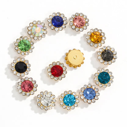 50pcs Fashion Sunflower 12mm Round Crystal Sew on Rhinestone for DIY Clothing Garment Accessories