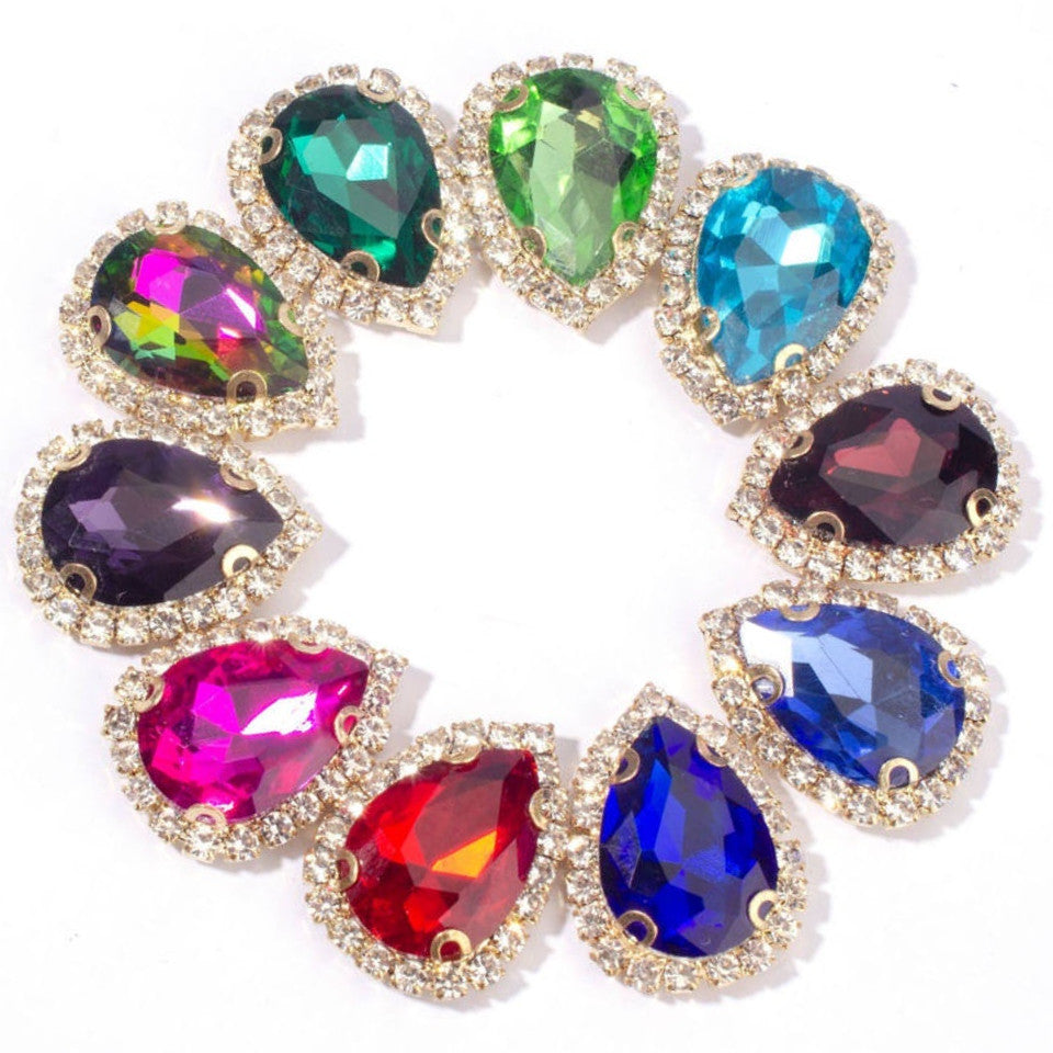 13*18mm Drop Shape Crystal Hand Sewing Rhinestones with Gold/Silver Bottom for Clothing Garment