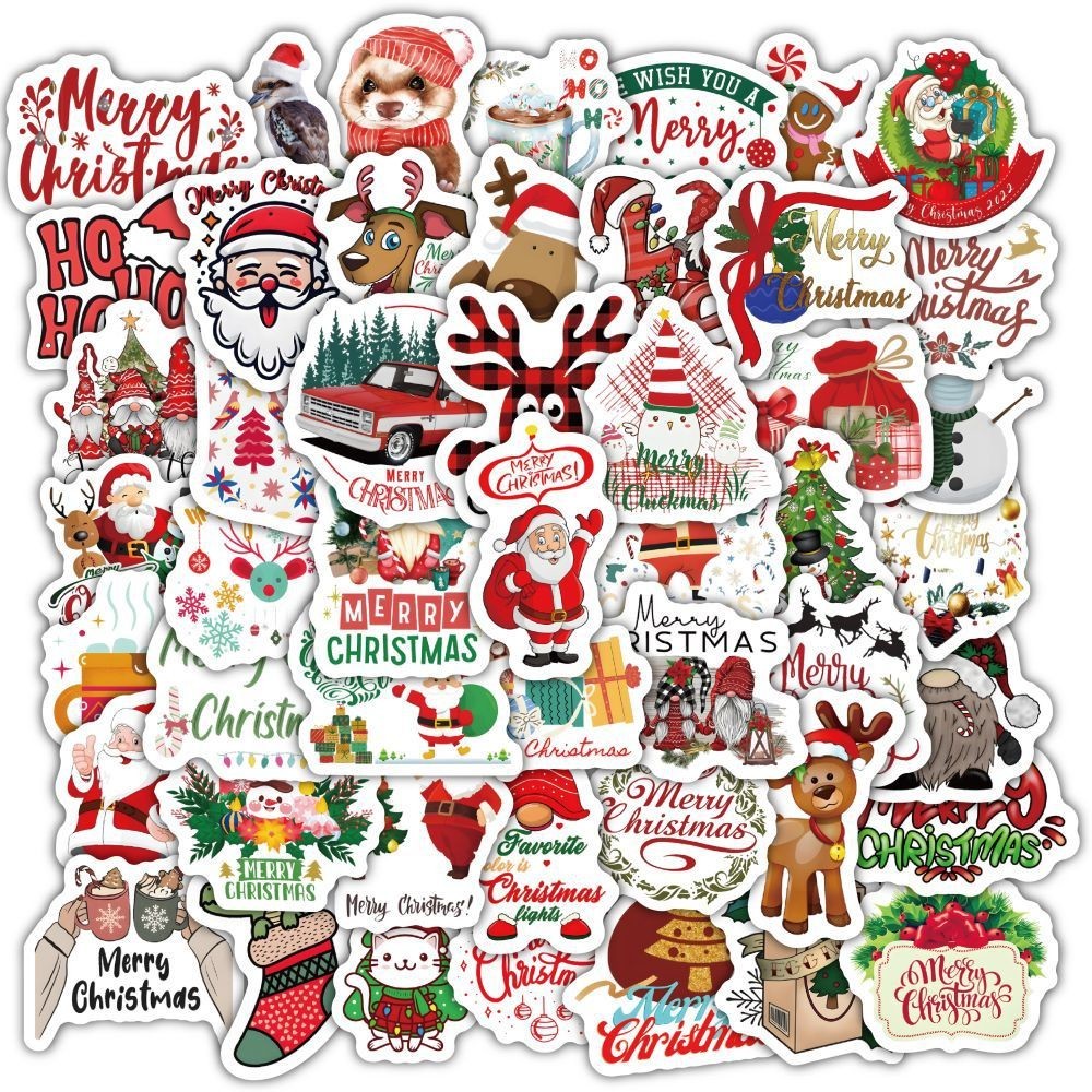 Christmas Style PVC Stickers DIY Laptop Phone Case Luggage Diary Decoration Waterproof Decal