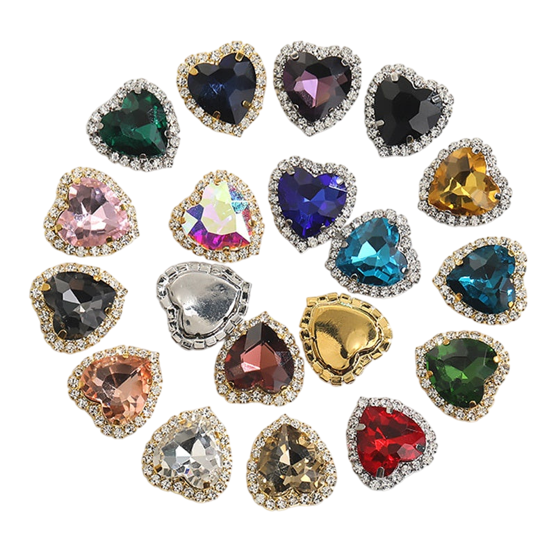10pcs 14mm Love Crystal Buckle Glass Claw Rhinestones Enclosing Edge Hand Sewn Rhinestones Diy Clothing Accessories Materials