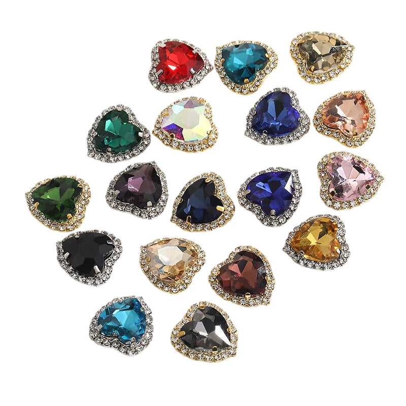 10pcs 14mm Love Crystal Buckle Glass Claw Rhinestones Enclosing Edge Hand Sewn Rhinestones Diy Clothing Accessories Materials
