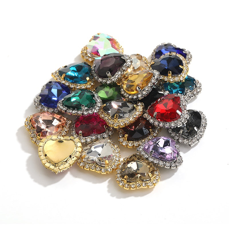 10pcs 14mm Love Crystal Buckle Glass Claw Rhinestones Enclosing Edge Hand Sewn Rhinestones Diy Clothing Accessories Materials